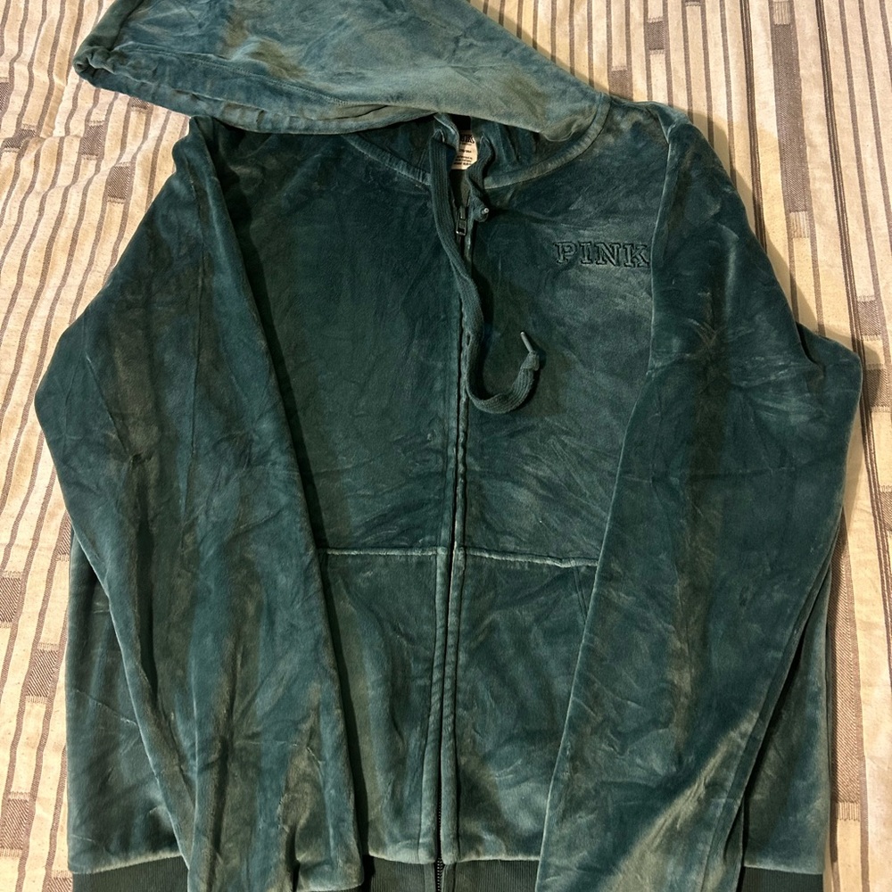 PINK Victoria's Secret Teal Velvet Hoodie